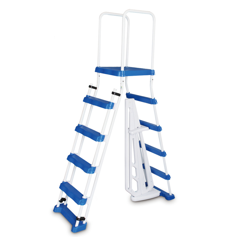 Ground swimming pool ladder. Swimming pool plastic ladder. Frame ladder