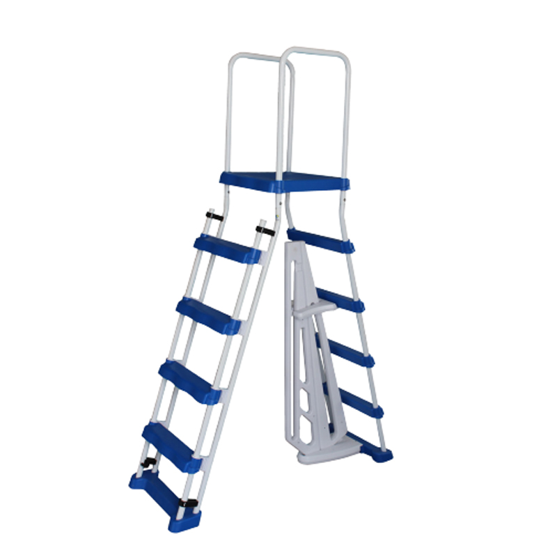Ground swimming pool ladder. Swimming pool plastic ladder. Frame ladder