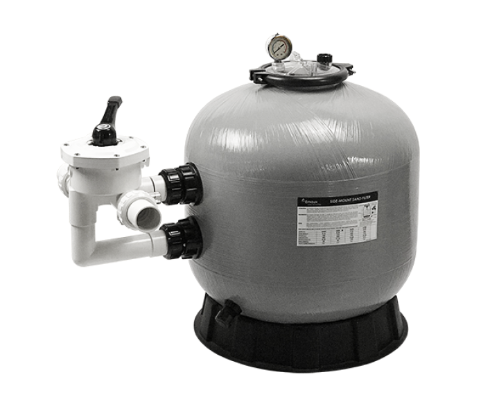 Swimming pool sand filter side mounted sand filter