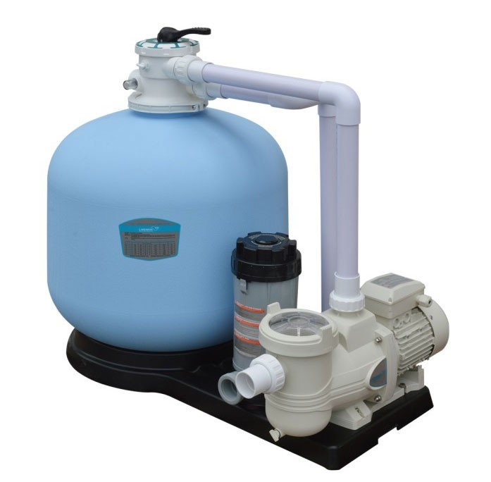Sand filter combined with water pump and chlorine feeder