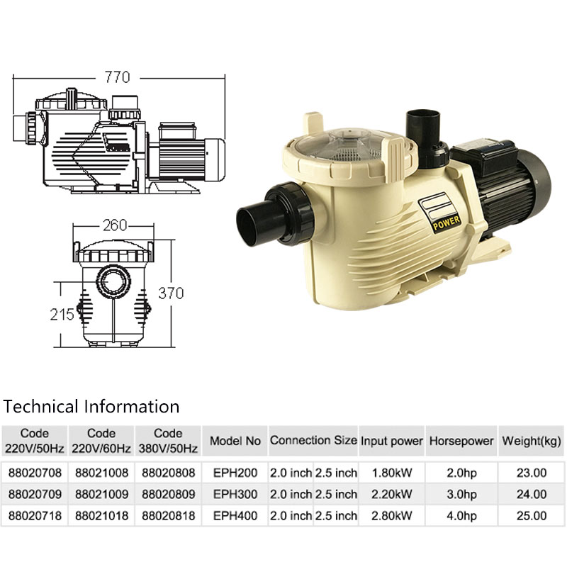 Suitable for residential and semi-commercial swimming pool pumps