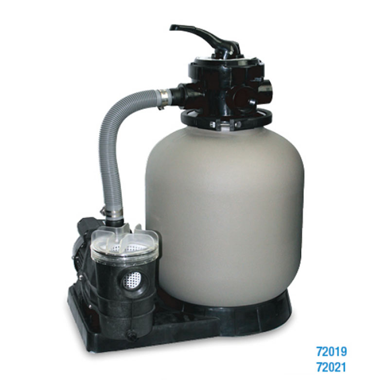 Outdoor swimming pool filtration system sand filter and pump