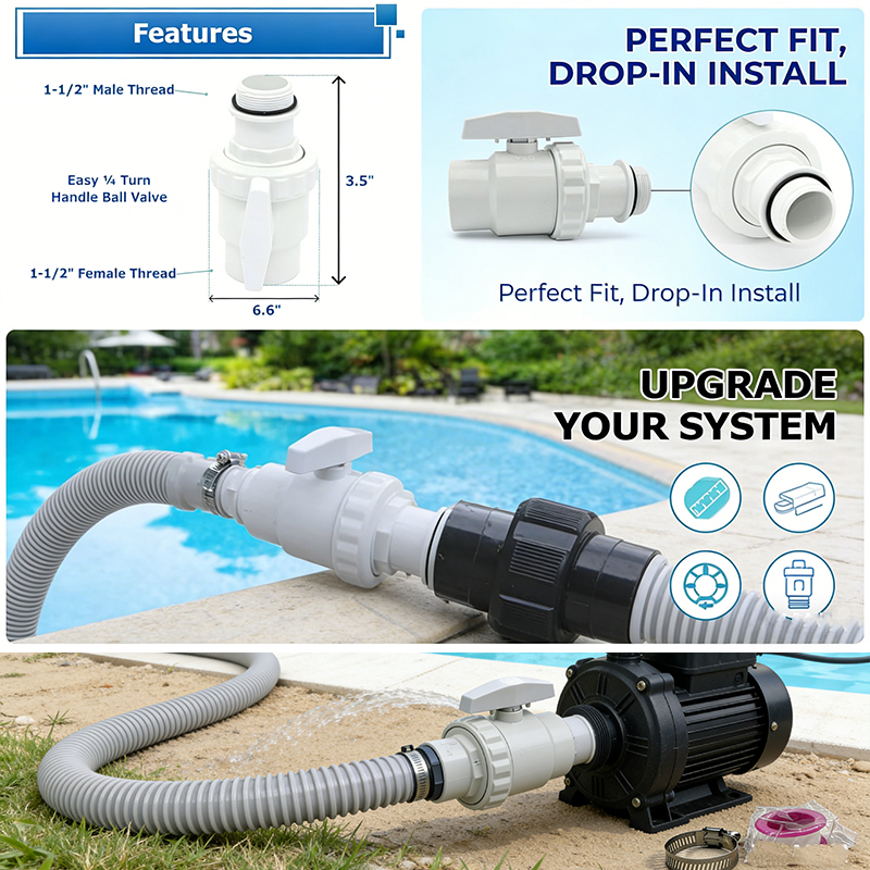 1.5-inch Double-Threaded Pool Ball Valve for Hayward Pools