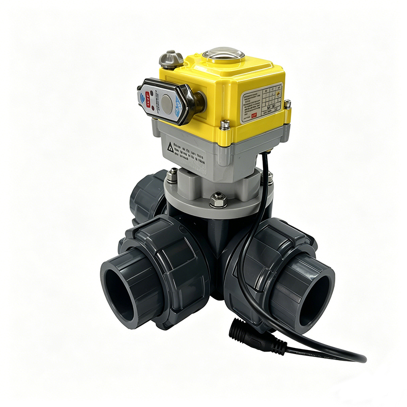 Intelligent electric 3-way valve PVC electric valve with 24V actuator, electric water valve supports OEM customization