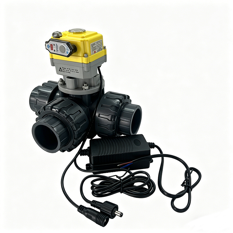 Intelligent electric 3-way valve PVC electric valve with 24V actuator, electric water valve supports OEM customization