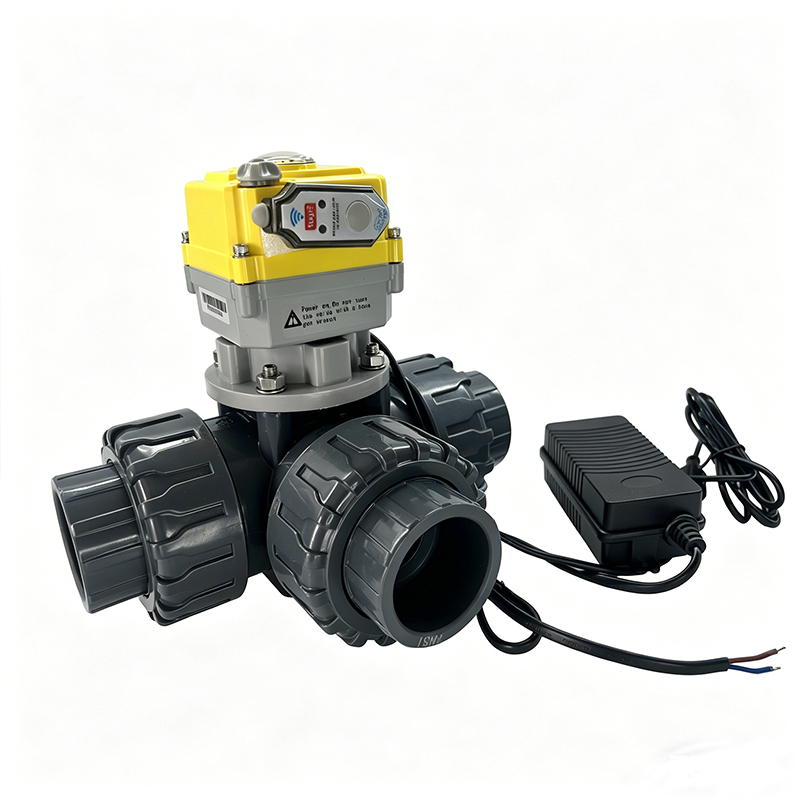 Intelligent electric 3-way valve PVC electric valve with 24V actuator, electric water valve supports OEM customization
